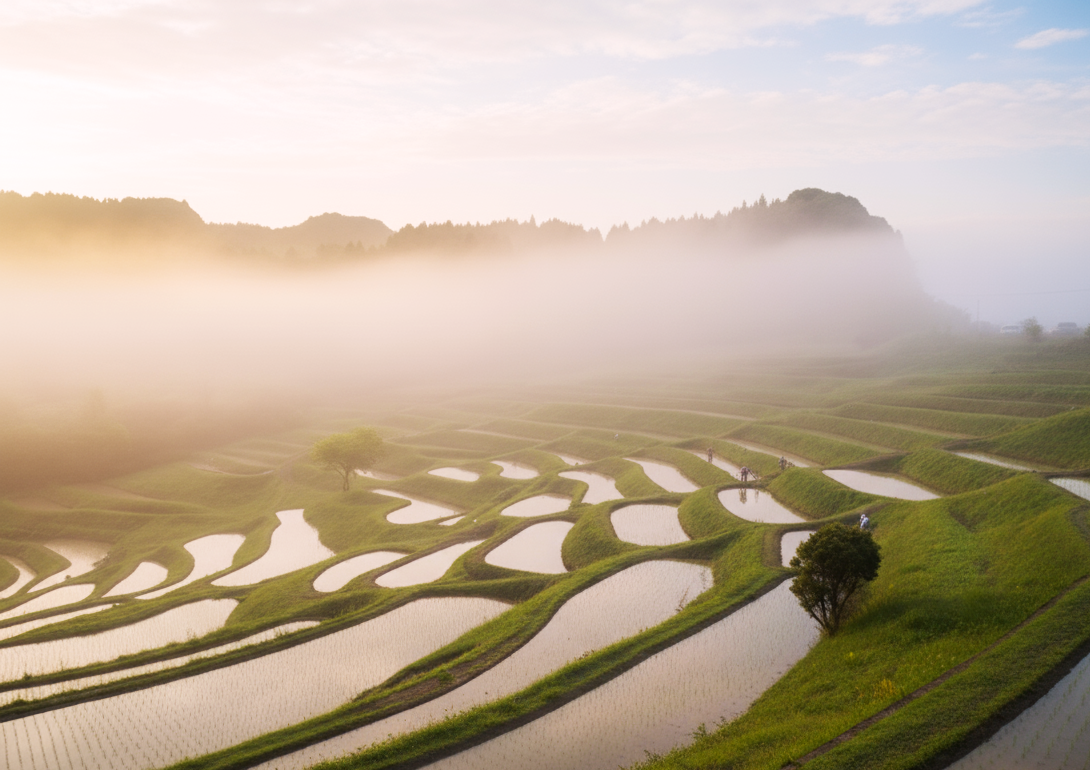 朝霧の棚田
